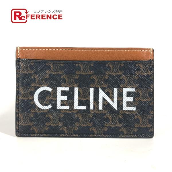 美品 CELINE セリーヌ ロゴ トリオンフ 名刺入れ パスケース カードケース ブラウン レディ...