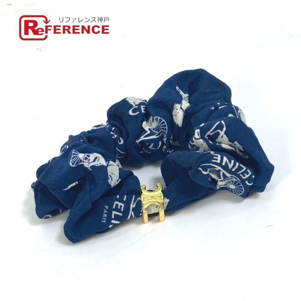 CELINE セリーヌ サルキー ロゴ ヘアアクセサリー ヘアゴム シュシュ シルク ブルー レディ...