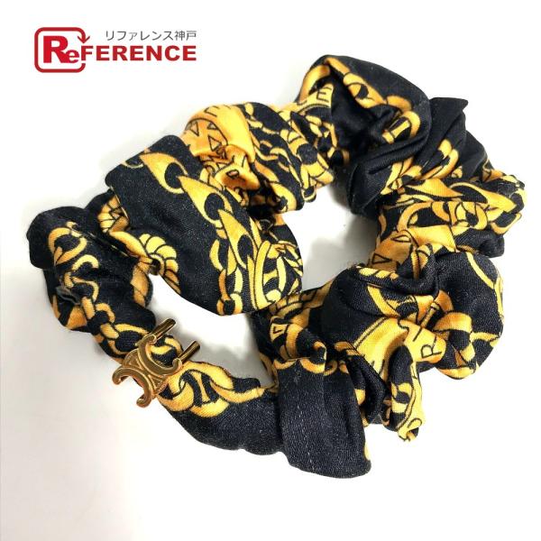 CELINE セリーヌ チェーン柄 トリオンフ ヘアアクセサリー ヘアゴム シュシュ ブラック レデ...