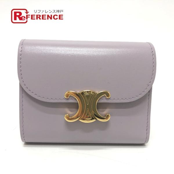 CELINE セリーヌ トリオンフ スモールフラップウォレット 3つ折り財布 パープル レディース【...