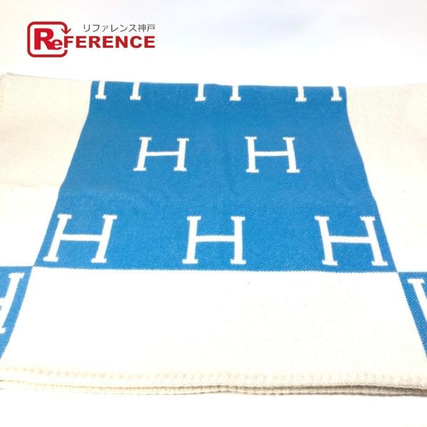 HERMES エルメス プレード アヴァロン インテリア ひざかけ 毛布 ブランケット ブルー キッ...