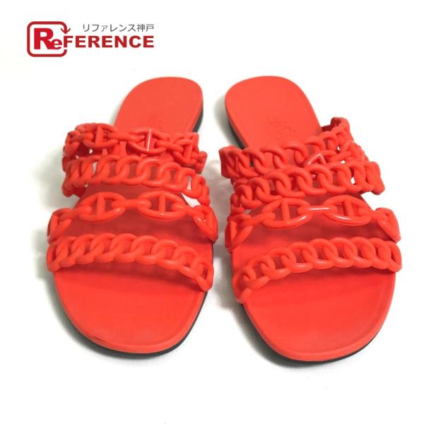 HERMES エルメス シェーヌダンクル 5連 靴 シューズ フラット サンダル オレンジ レディー...