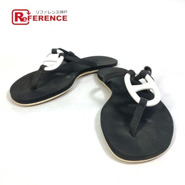 HERMES エルメス シェーヌダンクル カラネラ ビーチサンダル 靴 サンダル ラバー ブラック ...