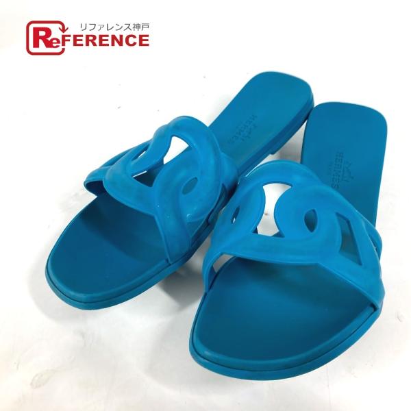 HERMES エルメス アロハ 靴 シューズ フラット シェーヌダンクル サンダル ブルー レディー...