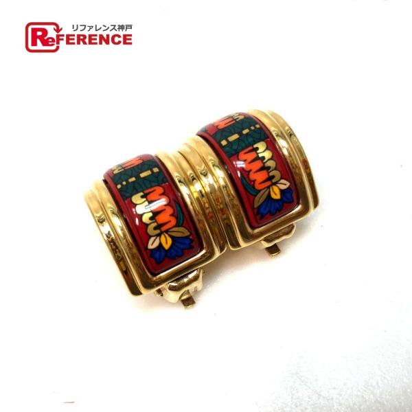 HERMES エルメス アクセサリー エマイユ イヤリング 七宝焼き×GP レッド系×ゴールド レデ...