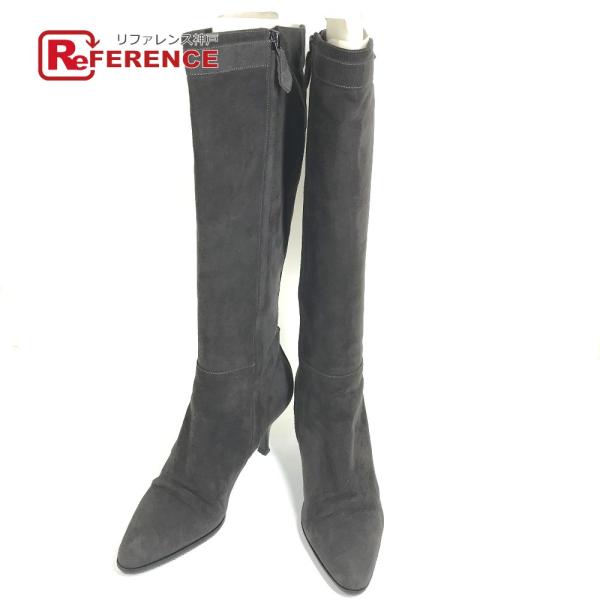HERMES エルメス ヒール ロングブーツ ブーツ スエード ブラック ブラック レディース【中古...