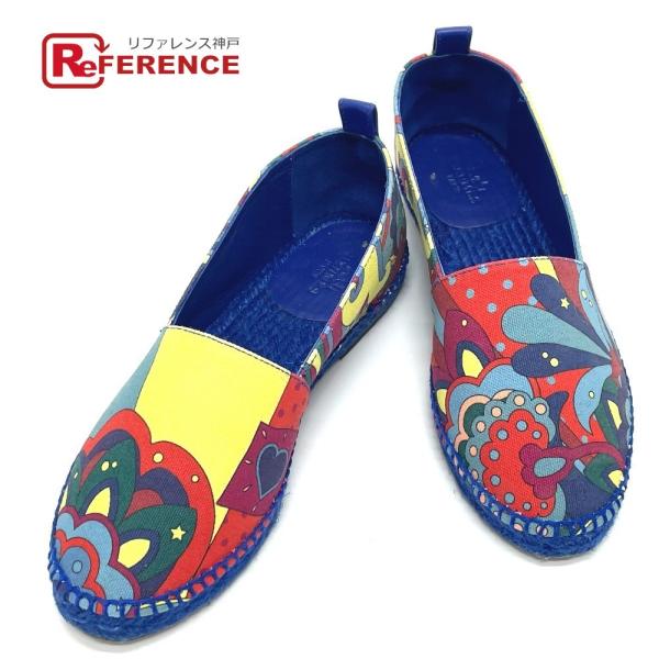 HERMES エルメス エスパドリーユ フラットシューズ スリッポン コットン マルチカラー レディ...