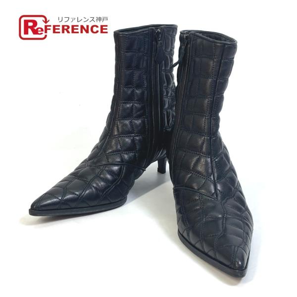 HERMES エルメス キルティング ショートブーツ 靴 ブーツ レザー ブラック レディース【中古...