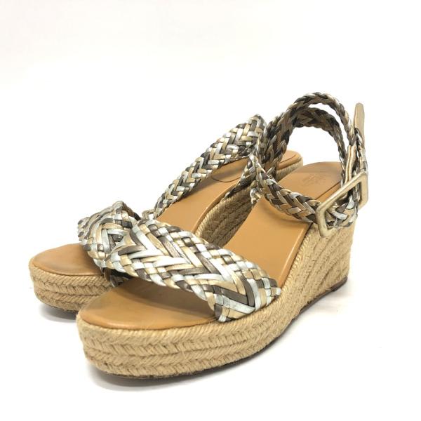 HERMES エルメス ウェッジソールサンダル メッシュ 靴 サンダル マルチカラー レディース【中...