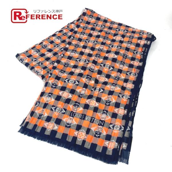 美品 LOUIS VUITTON ルイヴィトン 総柄 ショール フリンジ ストール オレンジ メンズ...