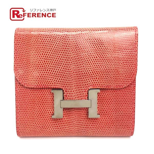 HERMES エルメス N□刻 コンパクトウォレット コンタンス 二つ折り財布(あり) リザード レ...