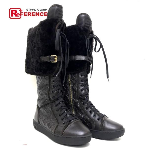 新品同様 LOUIS VUITTON ルイ ヴィトン フラット ハイブーツ LVエンボス加工 ポルカ...