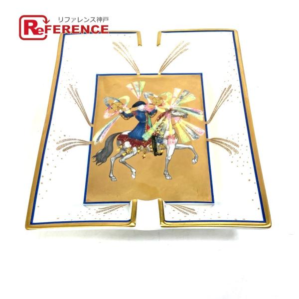 HERMES エルメス アッシュトレイ 灰皿 陶器 ホワイト×ゴールド レディース【中古】