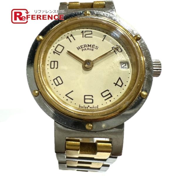 HERMES エルメス クリッパー クォーツ デイト 時計 腕時計 ウォッチ 腕時計 シルバー レデ...