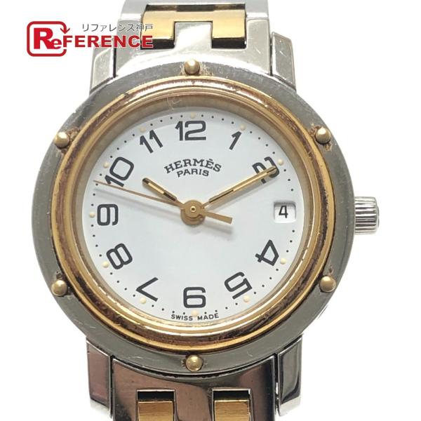HERMES エルメス CL3.240 クリッパー クォーツ デイト ウォッチ ラウンドフェイス コ...