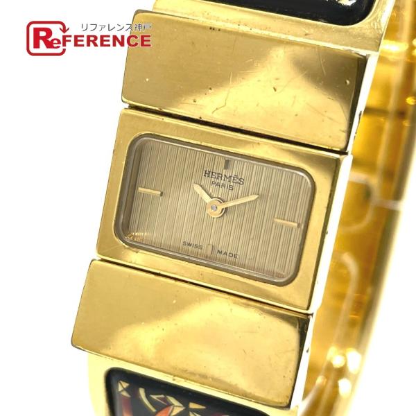 HERMES エルメス L01.201  ロケ エマイユ 七宝 クォーツ バングル 腕時計 メタル ...