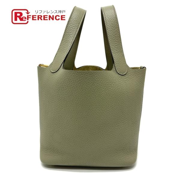 新品同様 HERMES エルメス ピコタンロックPM カバン ハンドバッグ セージ グレー レディー...