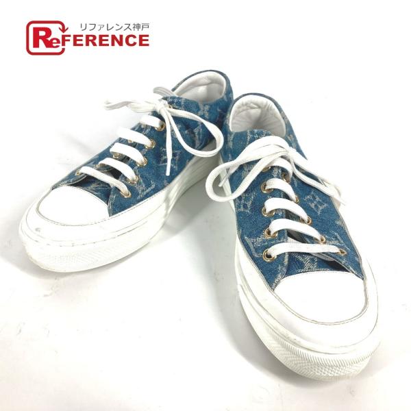 LOUIS VUITTON ルイヴィトン シューズ 靴 紐 モノグラムデニム スニーカー ブルー レ...