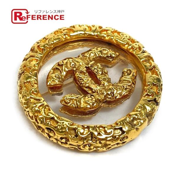 CHANEL シャネル ココマーク クリア 溶岩 サークル型 丸型 ブローチ メタル ゴールド レデ...