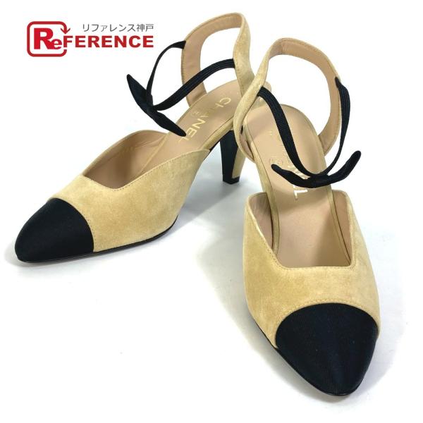 CHANEL シャネル G36360 ヒール ココマーク リボン バイカラー パンプス アンクルスト...