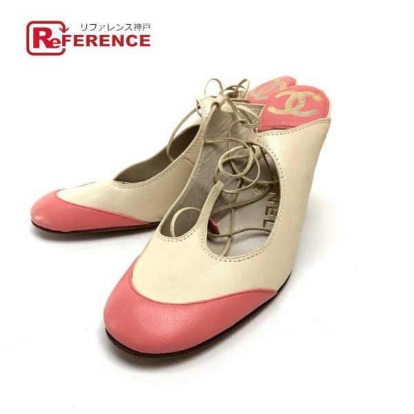 CHANEL シャネル ヒール レースアップ サンダル ラムスキン レディース 38 ミュールベージ...