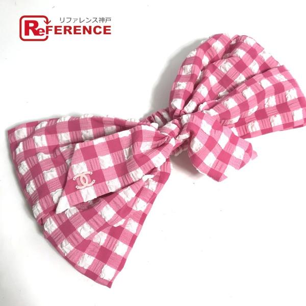 CHANEL シャネル チェック ヘッドバンド カチューシャ ヘアアクセサリー りぼん リボン ヘア...
