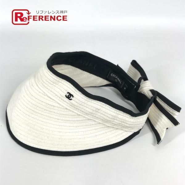 CHANEL シャネル CC ココマーク リボン りぼん 帽子 22P サンバイザー ホワイト レデ...