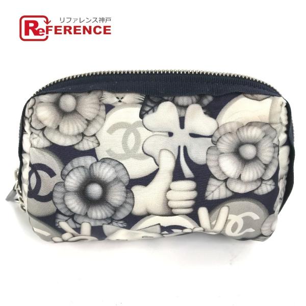 CHANEL シャネル キャット 猫 メイクポーチ 化粧ポーチ ポーチ ネイビー レディース【中古】