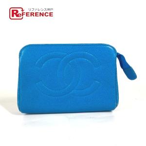 CHANEL シャネル CC ココマーク メイクポーチ 化粧ポーチ マルチポーチ ポーチ ブルー レディース【中古】