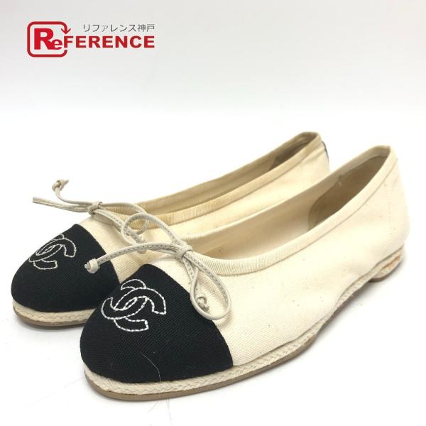 CHANEL シャネル エスパド リボン バイカラー フラット 靴 シューズ ココマーク パンプス ...