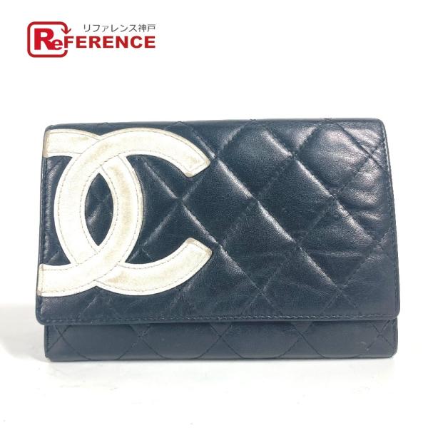 CHANEL シャネル CC ココマーク コンパクトウォレット カンボンライン 2つ折り財布 ブラッ...