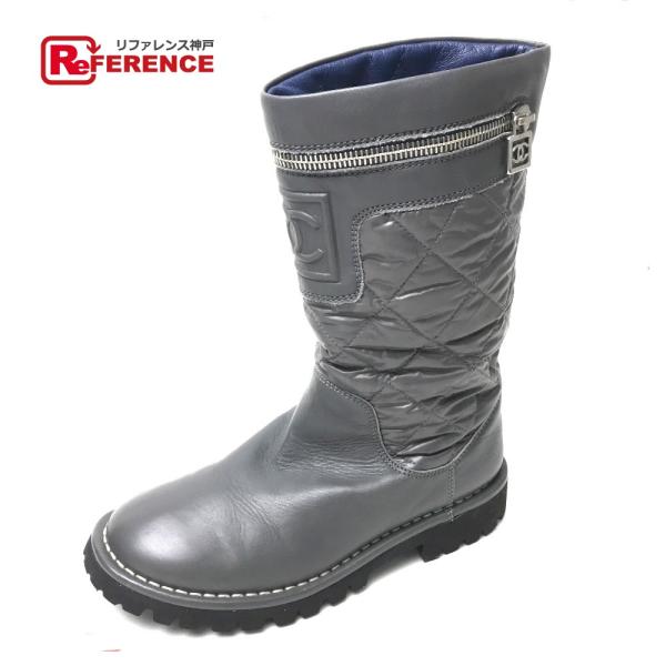 CHANEL シャネル エンジニアブーツ ココ・コクーン ブーツ ナイロン/レザー 35 グレー レ...