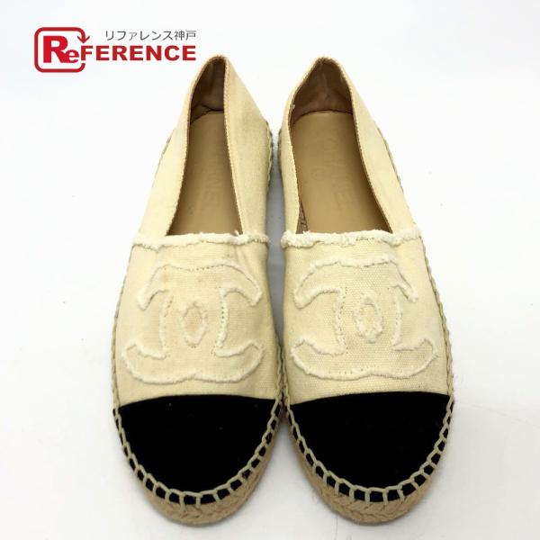 CHANEL シャネル G29762 エスパドリーユ シューズ ココマーク スリッポン ベージュ レ...
