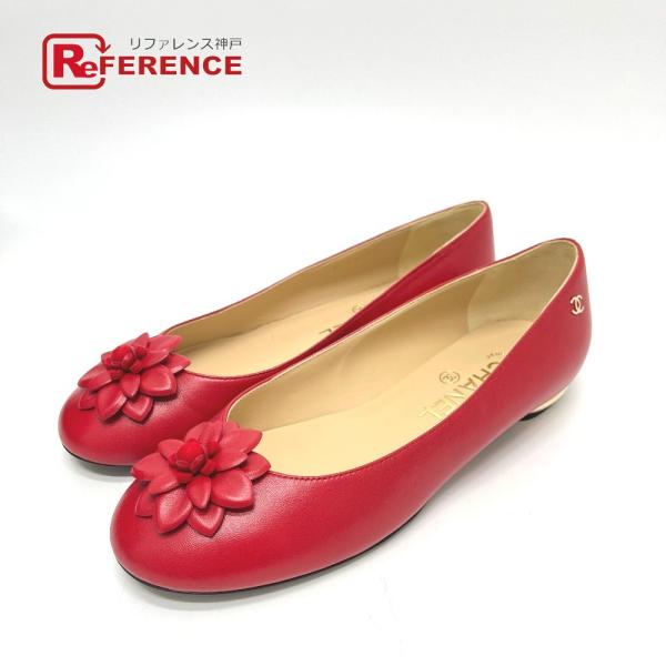 未使用 CHANEL シャネル G30996 カメリア バレリーナ 靴 パンプス レッド レディース...