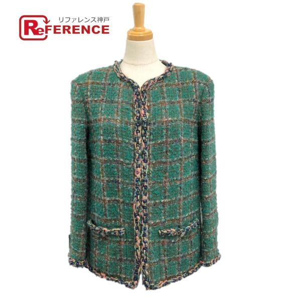 新品同様 CHANEL シャネル P75152 ツイード ココマーク 23A ジャケット グリーン ...