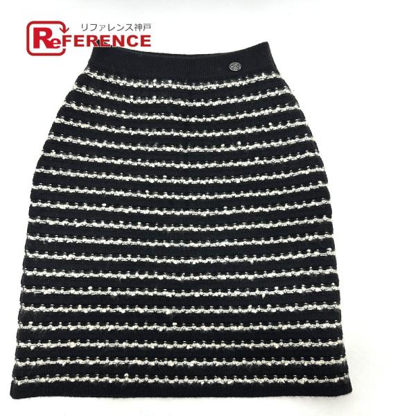 CHANEL シャネル P39936 ボーダー アパレル ボトムス ニット スカート ブラック レデ...
