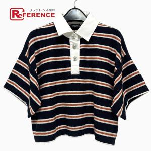 未使用 CHANEL シャネル P81003 ボーダー ライオンボタン アパレル 七分袖 トップス 26C ポロシャツ ブラック レディース【中古】