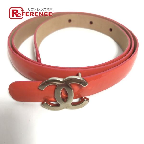 CHANEL シャネル CC ココマーク 細ベルト 12P ベルト オレンジレッド系 レディース【中...