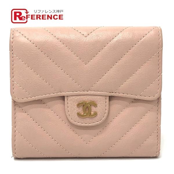 CHANEL シャネル Vステッチ シェブロン コンパクト財布 財布 ウォレット 3つ折り財布 ピン...