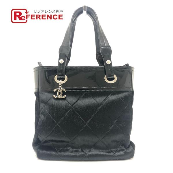 美品 CHANEL シャネル A34208 CC ココマーク パリビアリッツＰＭ エナメル×ハラコ×...