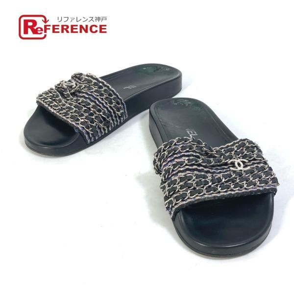 CHANEL シャネル G31627 CC ココマーク 6連チェーン 靴 フラット ペタンコ サンダ...