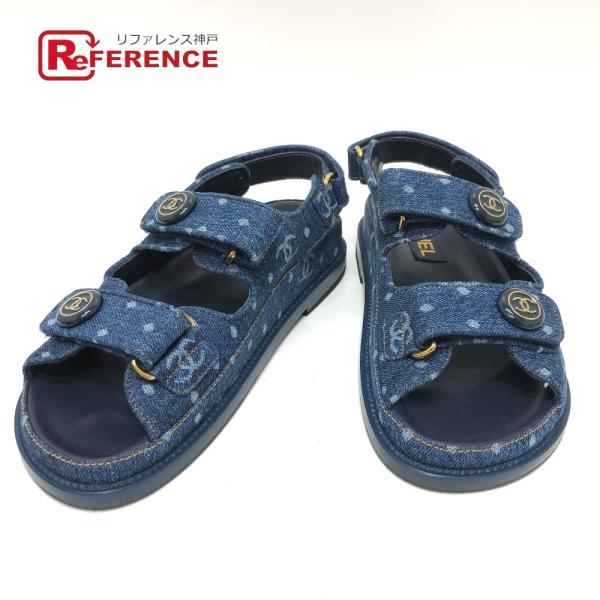 未使用 CHANEL シャネル G35927 ココマーク スポーツ 23P サンダル ブルー レディ...