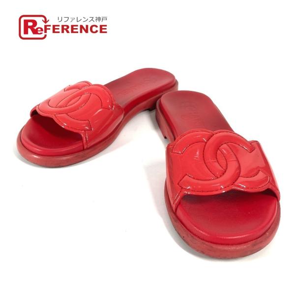 CHANEL シャネル CC ココマーク ロゴ フラット 靴 ペタンコ サンダル レッド レディース...