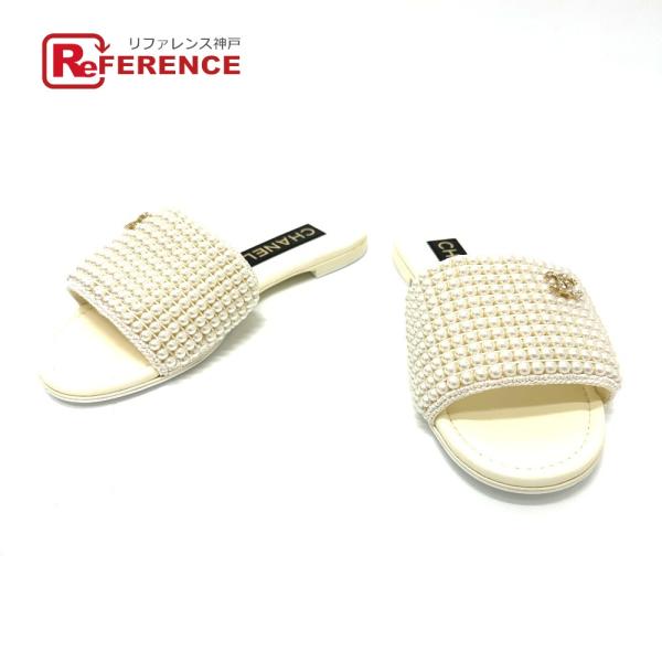 新品同様 CHANEL シャネル G46302B フェイクパール ココマーク フラットサンダル ミュ...