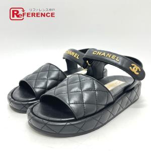 未使用 CHANEL シャネル G45430 ロゴ ココマーク ベルクロ 靴 マトラッセ サンダル ブラック レディース【中古】