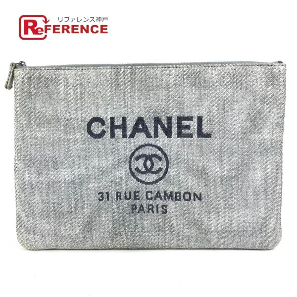 CHANEL シャネル ロゴ ドーヴィル ポーチ カバン クラッチバッグ ブルー レディース【中古】