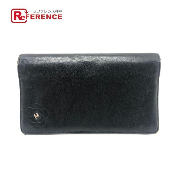 CHANEL シャネル カメリア 2つ折り 長財布 ブラック レディース【中古】
