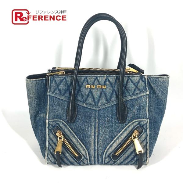 MIUMIU ミュウミュウ ロゴ バイカー バッグ カバン トートバッグ ハンドバッグ ブルー レデ...