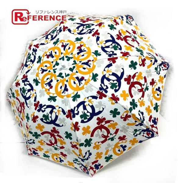 CHANEL シャネル ココマーク CC クローバー パラソル ビーチアンブレラ 傘 キャンバス ホ...