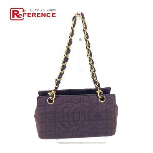 CHANEL シャネル CC ロゴ ココマーク チョコバー Wチェーン カバン 肩掛け ショルダーバッグ パープル レディース【中古】